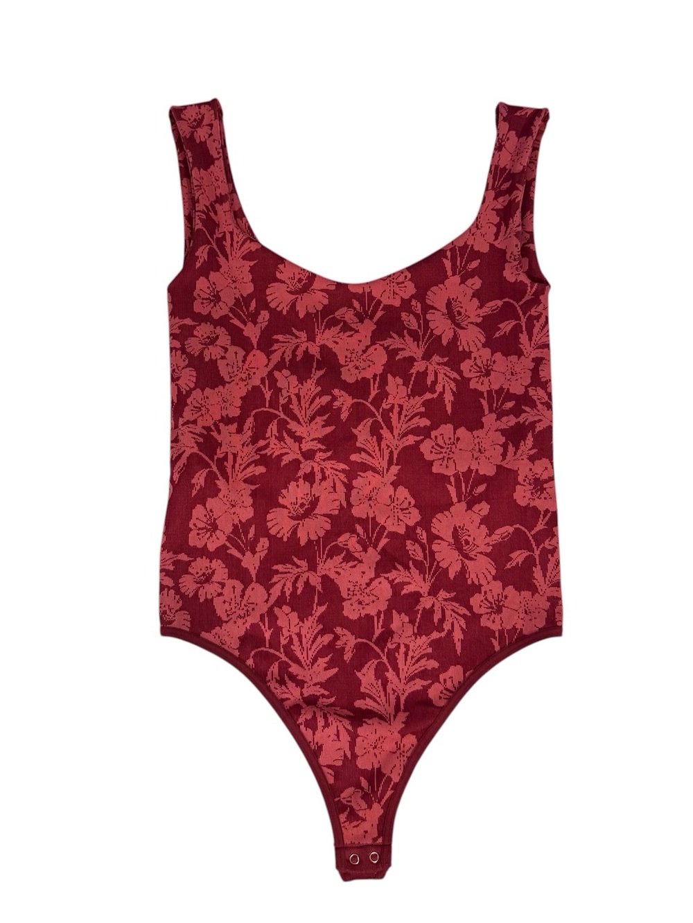 Intimately Free People XS/S Wine Red Printed Clean Lines Bodysuit Floral Boho